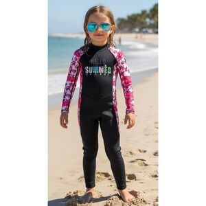 NEW Dive & Sail Girls Medium Full Body Swimsuit Pink Floral Rash Guard UV 50+